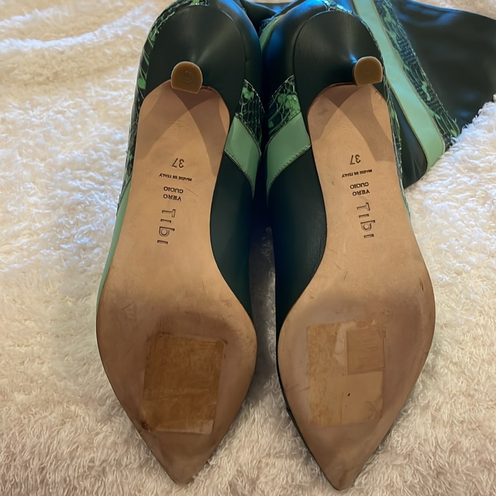 Tibi Green Python Boots W/Kitten Heel - image 4
